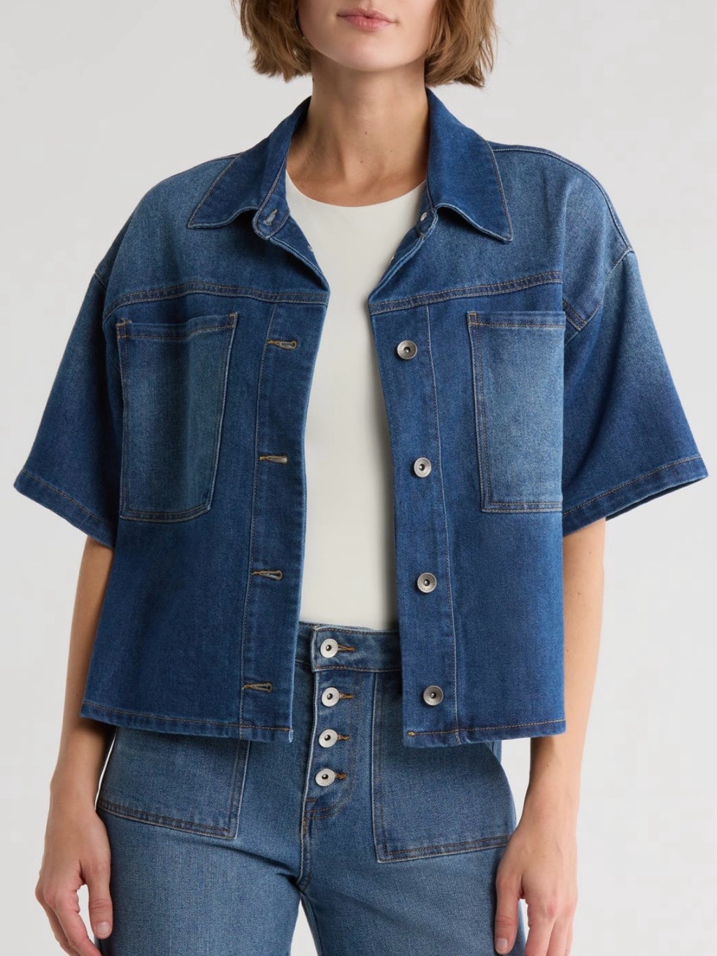Sanctuary Slow Ride Denim Blue Short Sleeve Shacket Size Xl